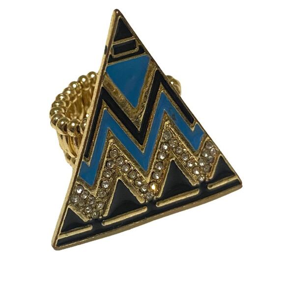 unbranded Jewelry - Chevron Pyramid Bling Sparkle Rhinestone Triangle Stretchy Ring Blue Black